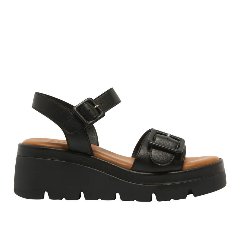 Carl Scarpa Lyra Black Leather Wedge Platform Sandals